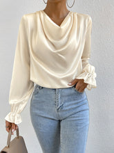Draped Collar Flounce Sleeve Blouse